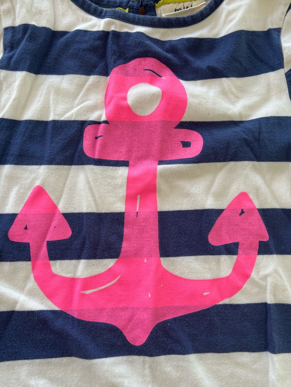 Mini Boden Striped Dress with Pink Anchor and Lime Green Ruffles - Size 9-10y - Picture 4 of 10